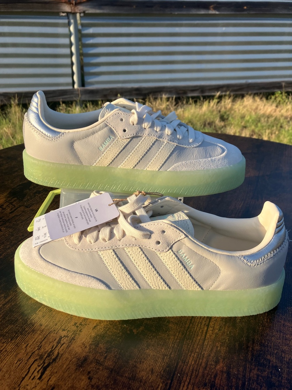 Adidas Samba Low Top White/Green Translucent Sole JI3071 - Size 7.5 W, New